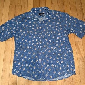 Bugatchi Blue Casual Button Down Shirt with Floral Print